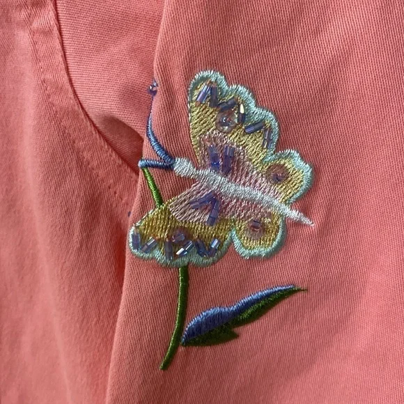 Vintage Women's Quacker Factory Pink Floral Embroidered Denim Jacket Sz Medium - Picture 4 of 7